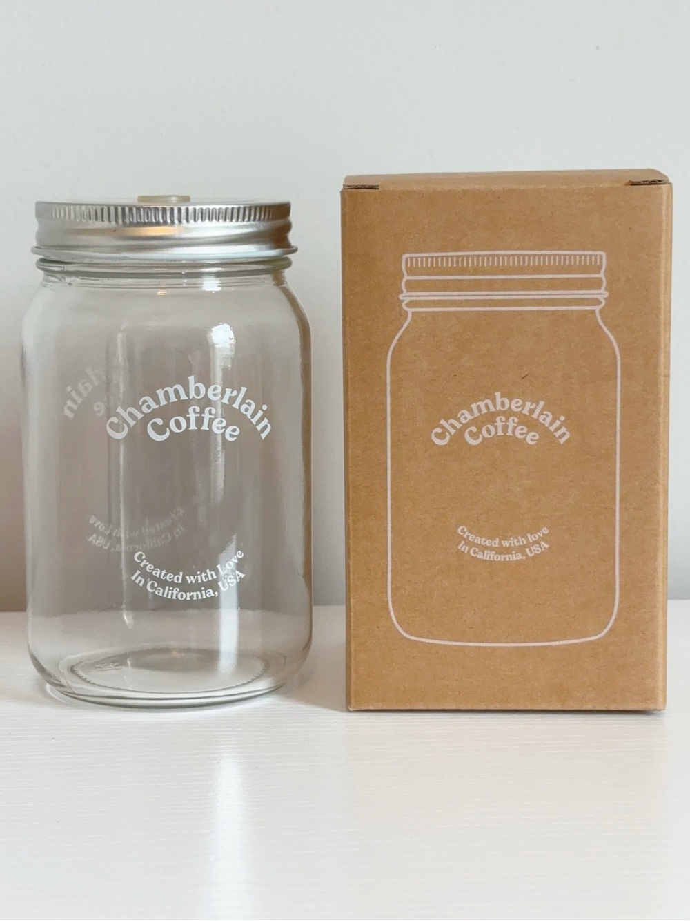 Chamberlain Coffee Round Mason Jar with Silver Lid Cold Brew Cup - 16 oz